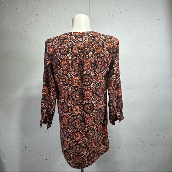LOFT Women's Orange Floral Print Long Sleeve Mini Shift Tunic Dress MP - Picture 8 of 8